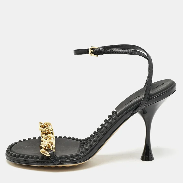 Bottega Veneta Black Leather Dot Ankle Strap Sandals Size 36.5