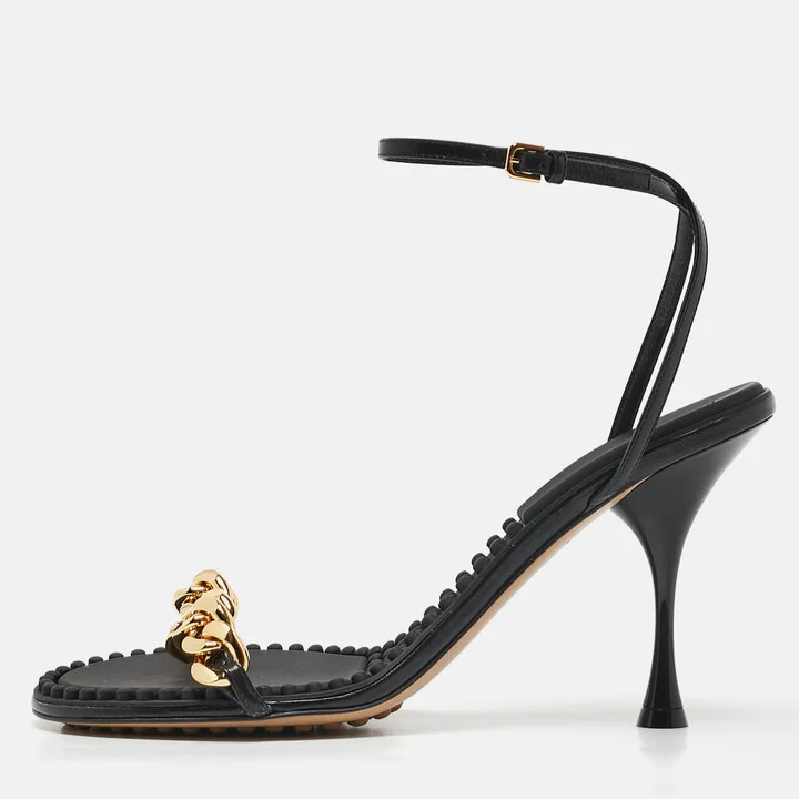 Bottega Veneta Black Leather Dot Ankle Strap Sandals Size 40.5