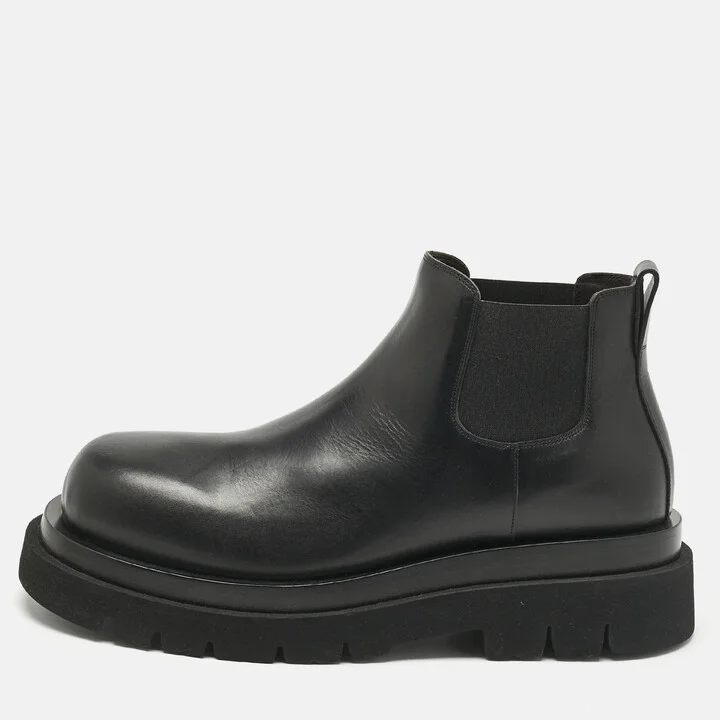 Bottega Veneta Black Leather Lug Chelsea Boots Size 44