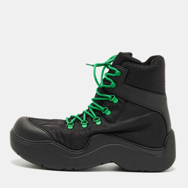 Bottega Veneta Black Nylon Puddle Bomber Ankle Boots Size 46