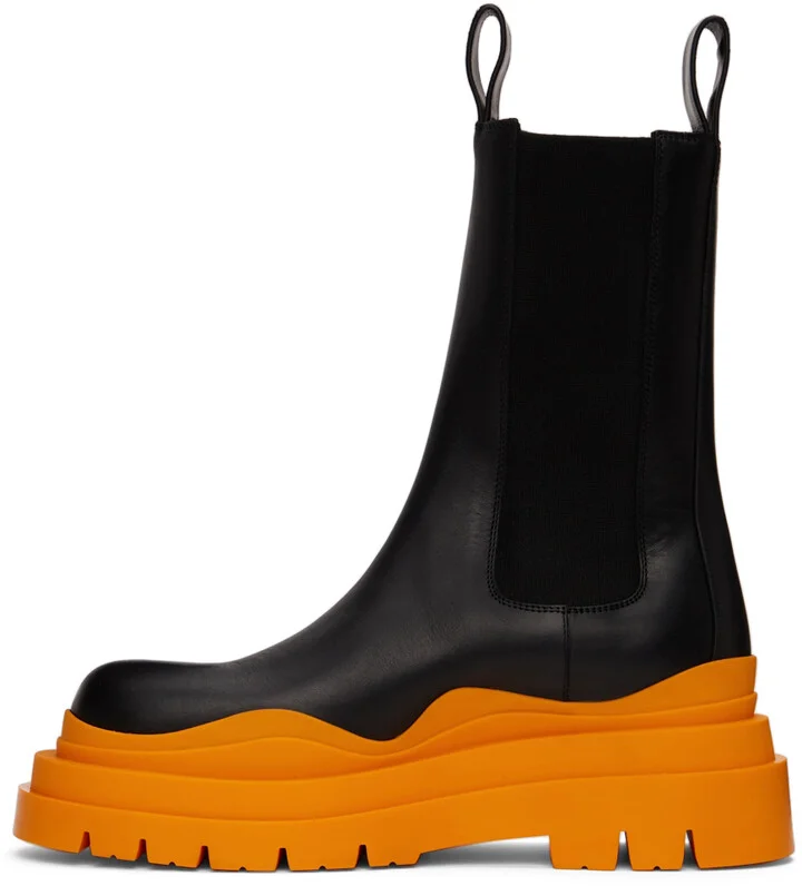 Bottega Veneta Black & Orange Tire Chelsea Boots - Image 3