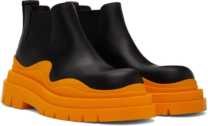 Bottega Veneta Black & Orange Tire Chelsea Boots - Image 4