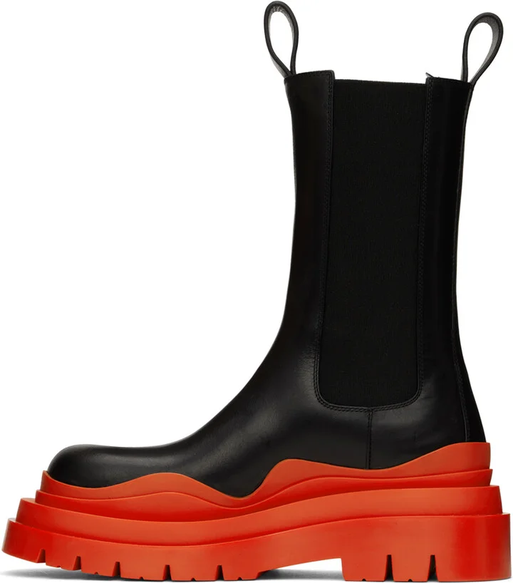 Bottega Veneta Black & Orange Tire Chelsea Boots - Image 3