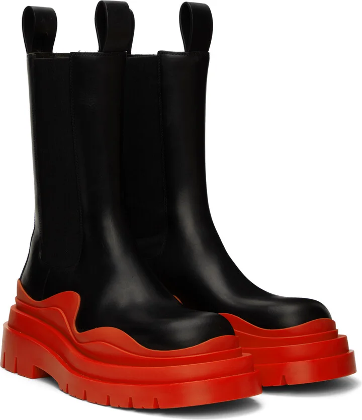 Bottega Veneta Black & Orange Tire Chelsea Boots - Image 4
