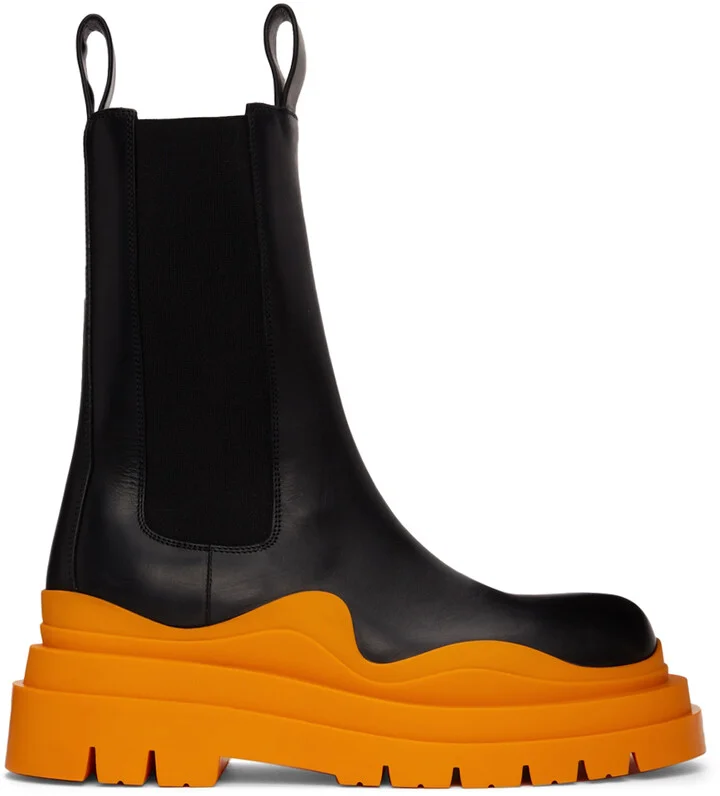 Bottega Veneta Black & Orange Tire Chelsea Boots