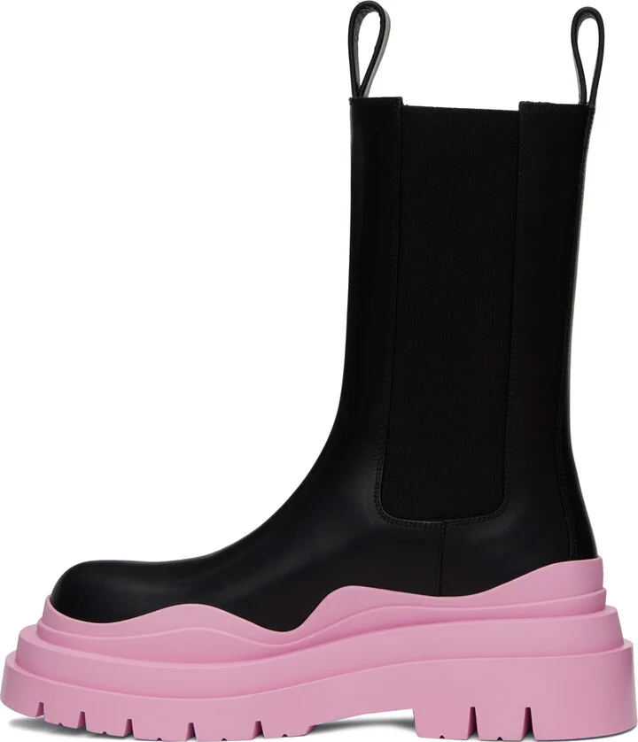 Bottega Veneta Black & Pink Tire Chelsea Boots - Image 3