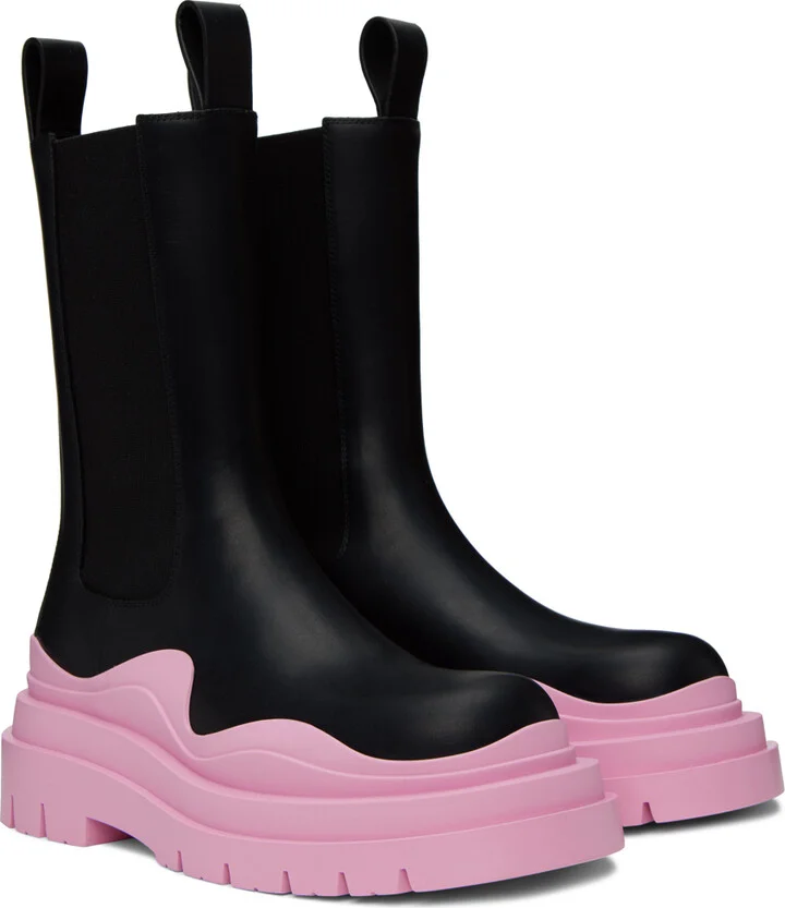 Bottega Veneta Black & Pink Tire Chelsea Boots - Image 4