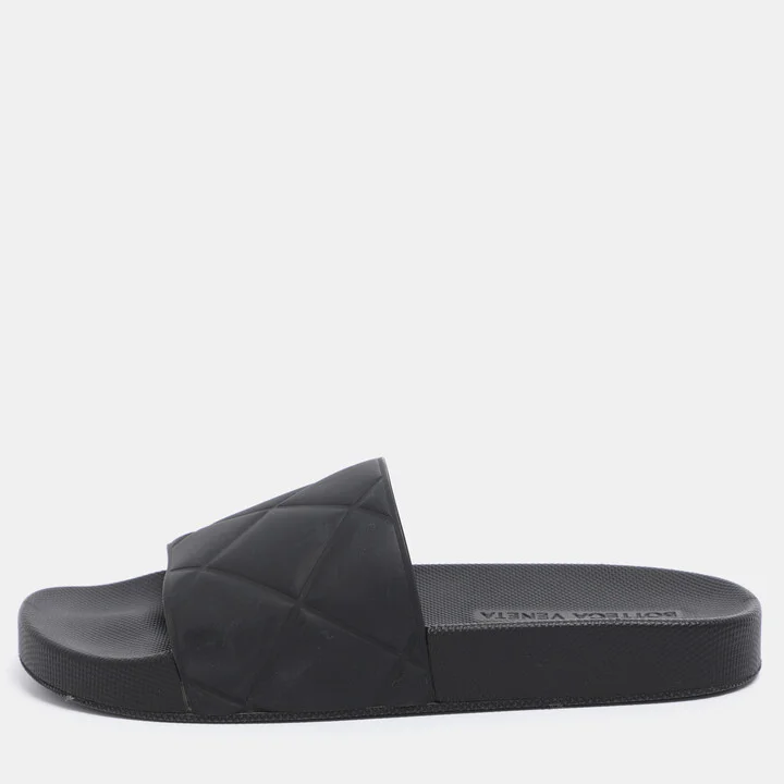 Bottega Veneta Black Quilted Rubber Pool Slides Size 40