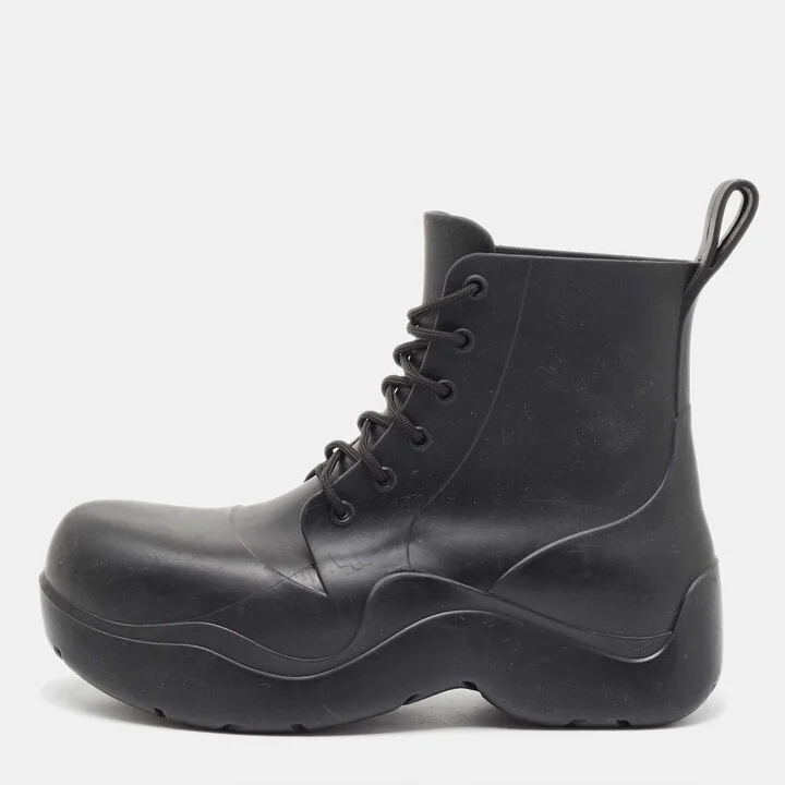 Bottega Veneta Black Rubber Lace Up Puddle Boots Size 41