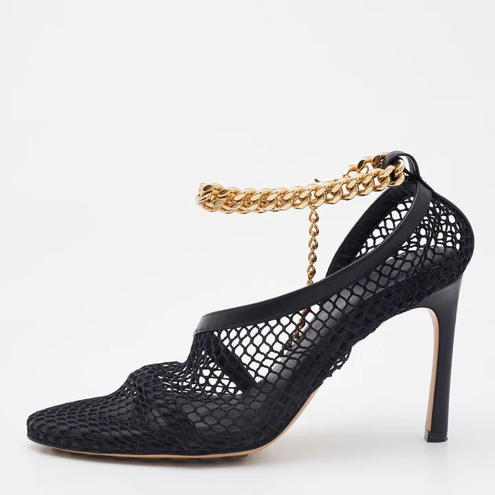 Bottega Veneta Black Stretch Mesh and Leather D'orsay Pumps Size 37