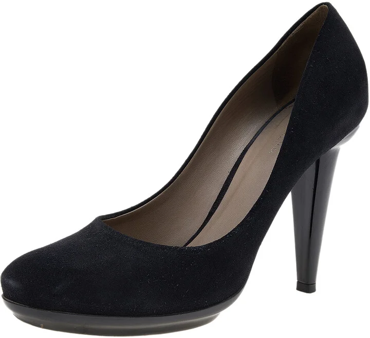 Bottega Veneta Black Suede and Patent Leather Platform Pumps Size 40.5