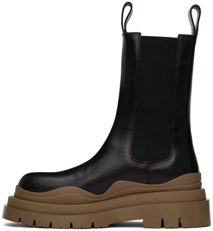 Bottega Veneta Black & Taupe Tire Chelsea Boots - Image 3