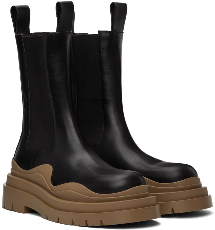Bottega Veneta Black & Taupe Tire Chelsea Boots - Image 4