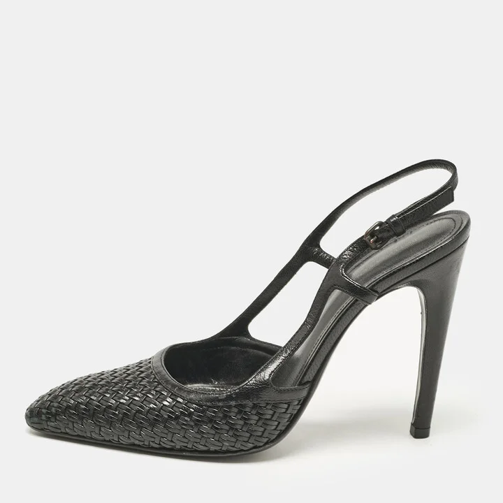 Bottega Veneta Black Woven Leather Slingback Sandals Size 37.5
