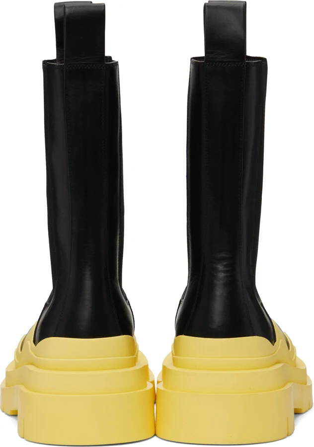 Bottega Veneta Black & Yellow Tire Chelsea Boots - Image 2