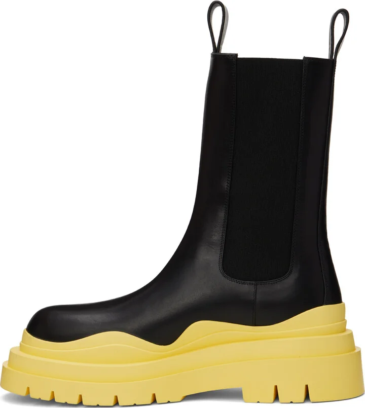 Bottega Veneta Black & Yellow Tire Chelsea Boots - Image 3