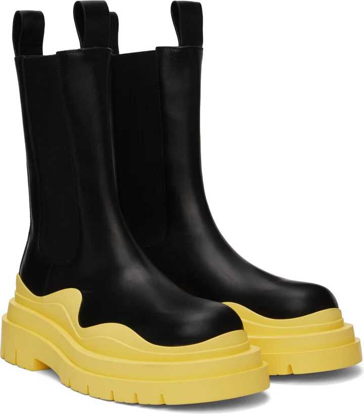Bottega Veneta Black & Yellow Tire Chelsea Boots - Image 4