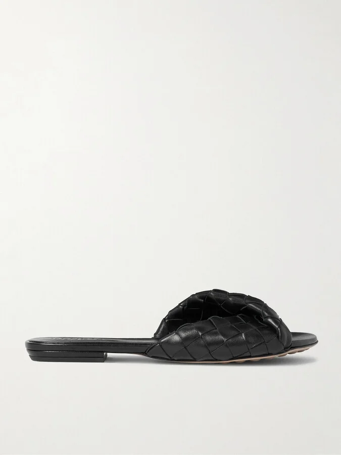 Bottega Veneta - Blink Intrecciato Leather Slides - Black