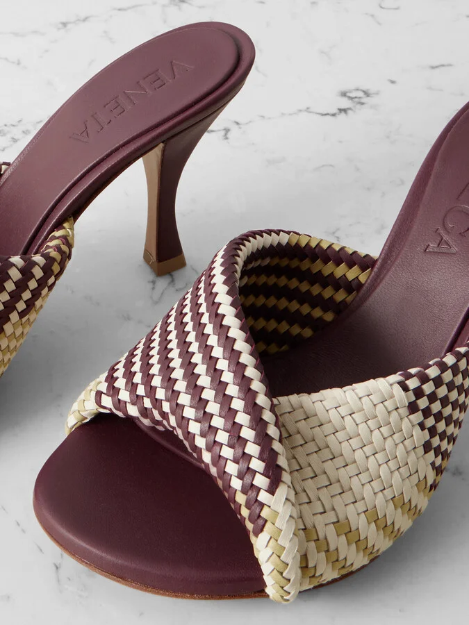 Bottega Veneta - Blink Twisted Intrecciato Leather Mules - Burgundy - Image 4