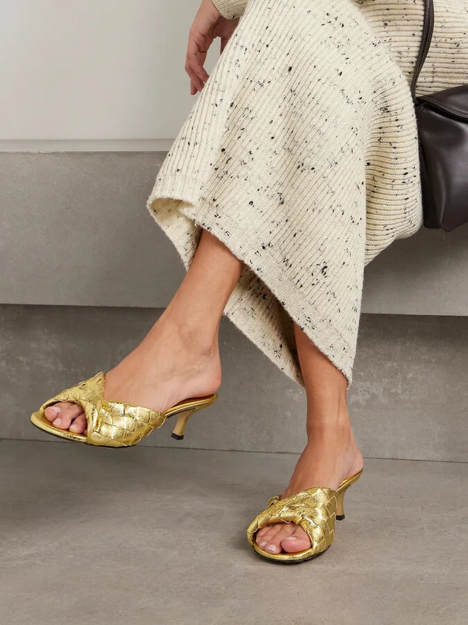 Bottega Veneta - Blink Twisted Intrecciato Metallic Leather Mules - Gold - Image 2