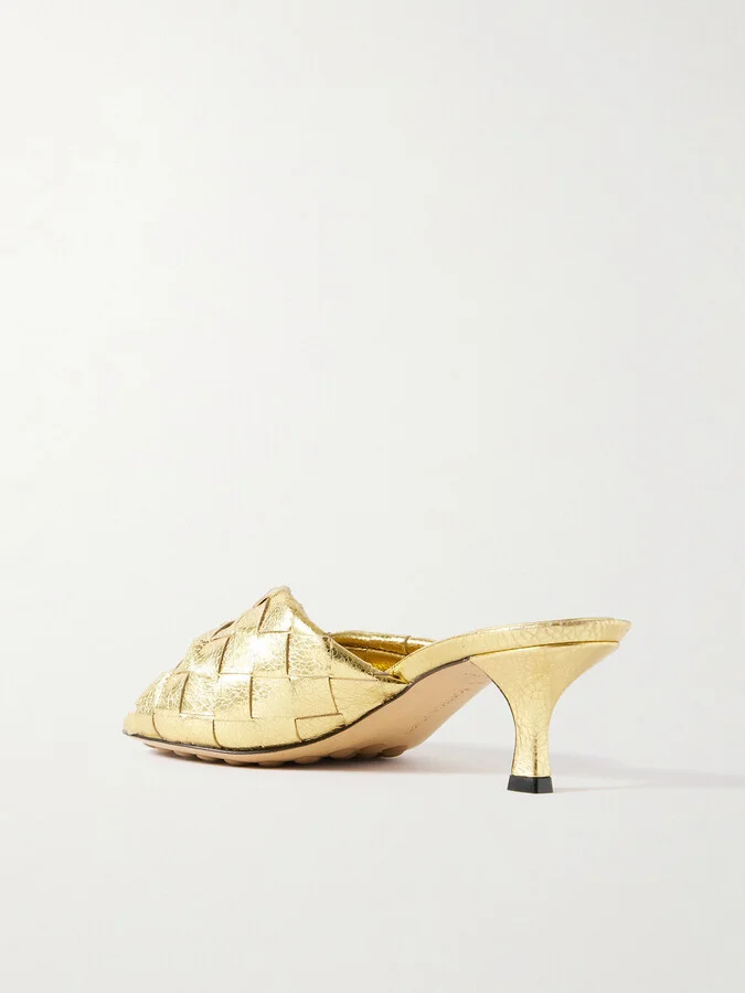Bottega Veneta - Blink Twisted Intrecciato Metallic Leather Mules - Gold - Image 3