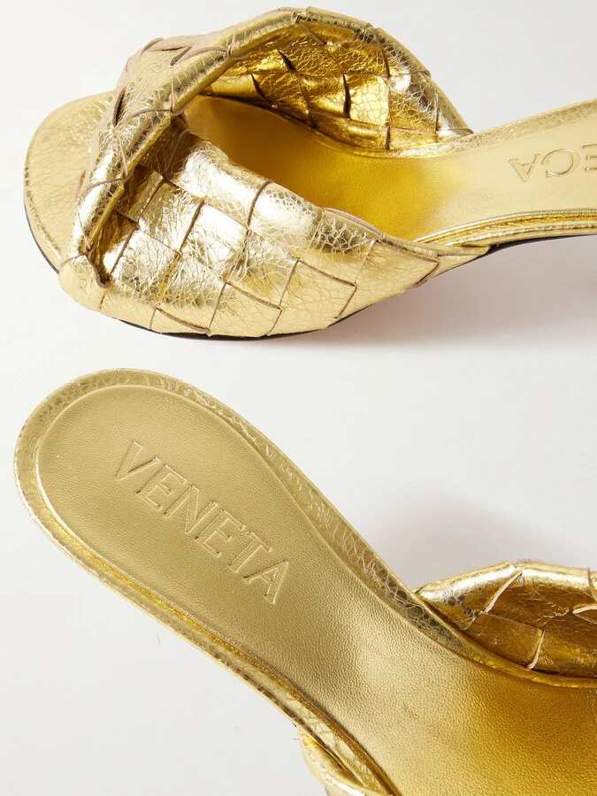 Bottega Veneta - Blink Twisted Intrecciato Metallic Leather Mules - Gold - Image 4