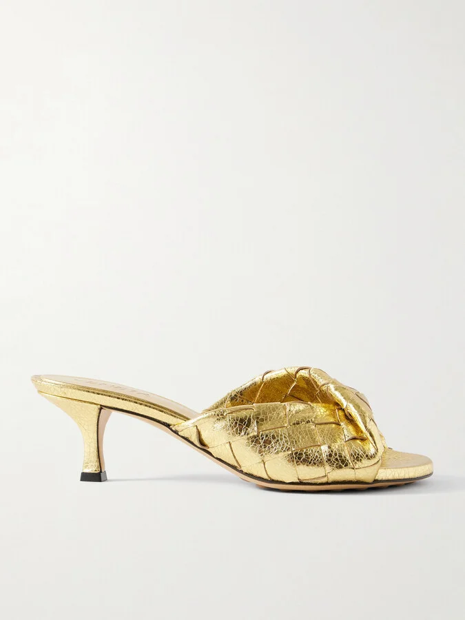 Bottega Veneta - Blink Twisted Intrecciato Metallic Leather Mules - Gold