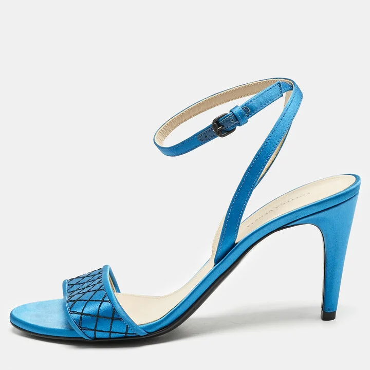 Bottega Veneta Blue/Black Satin Ankle Strap Sandals Size 39