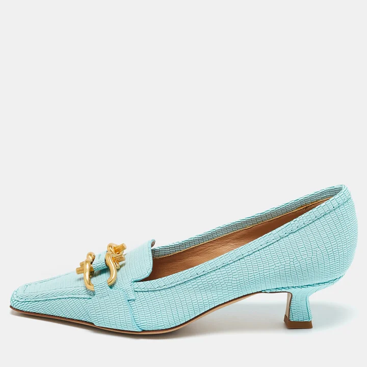 Bottega Veneta Blue Embossed Leather BV Madame Pumps Size 36