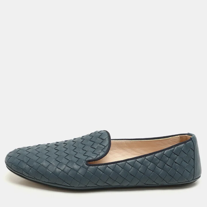 Bottega Veneta Blue Intrecciato Leather Ballet Flats Size 37