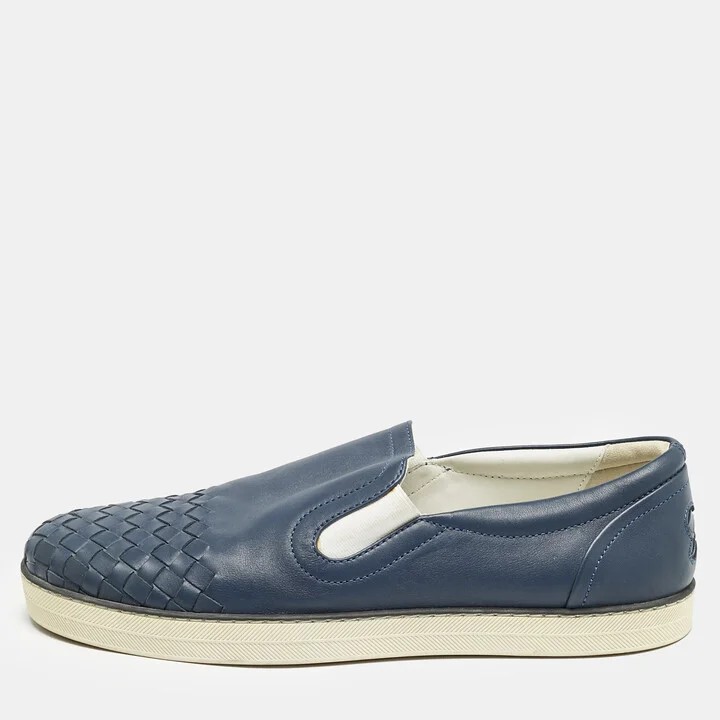Bottega Veneta Blue Intrecciato Leather Dodger Slip On Sneakers Size 40