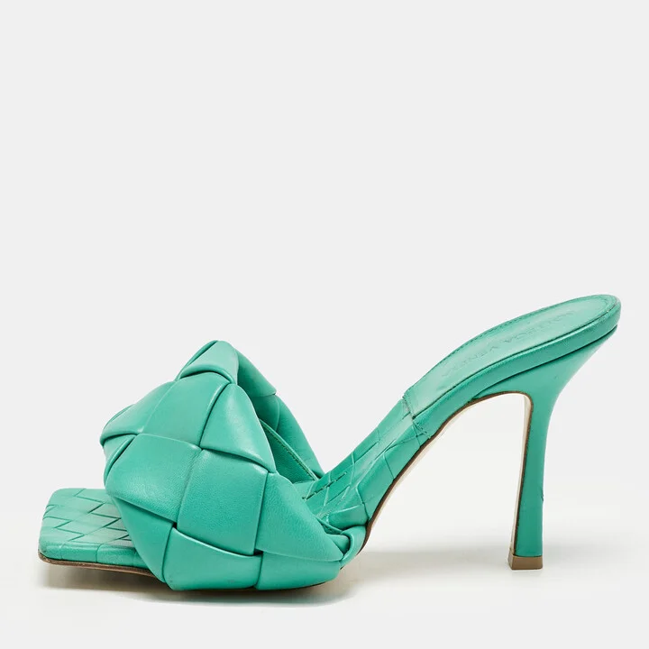 Bottega Veneta Blue Leather Lido Slide Sandals Size 39