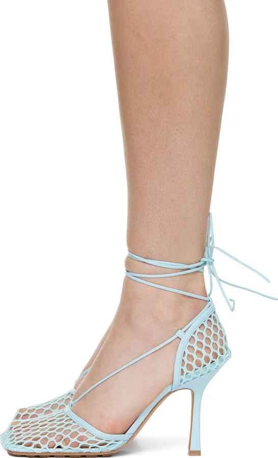 Bottega Veneta Blue Stretch Web Heels - Image 3