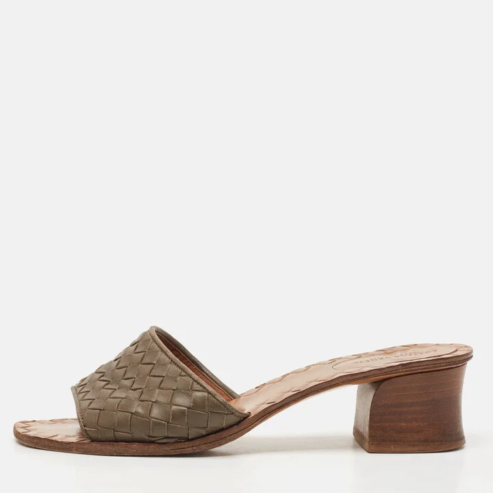 Bottega Veneta Brown Intrecciato Leather Ravello Slide Sandals Size 37.5