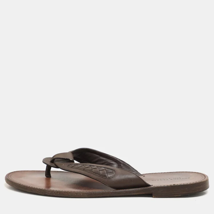 Bottega Veneta Brown Intrecciato Leather Thong Sandals Size 43
