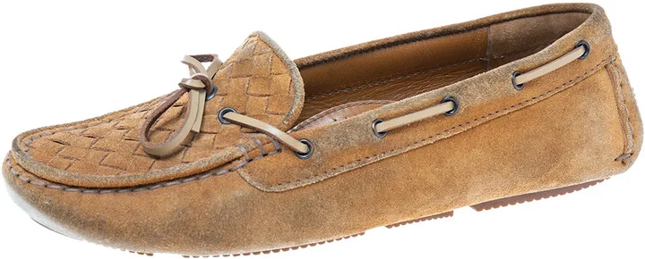 Bottega Veneta Brown Intrecciato Suede Bow Slip-On Loafers Size 37