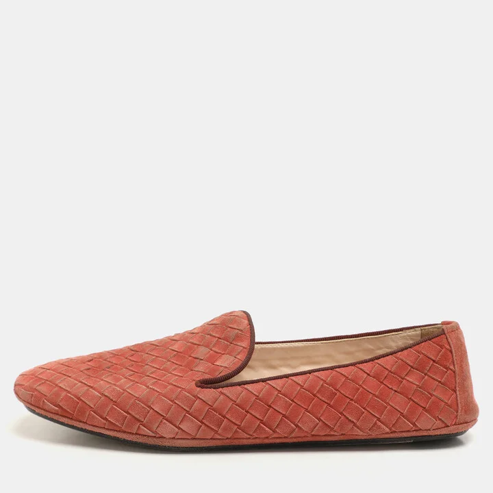 Bottega Veneta Brown Intrecciato Suede Smoking Slippers Size 36