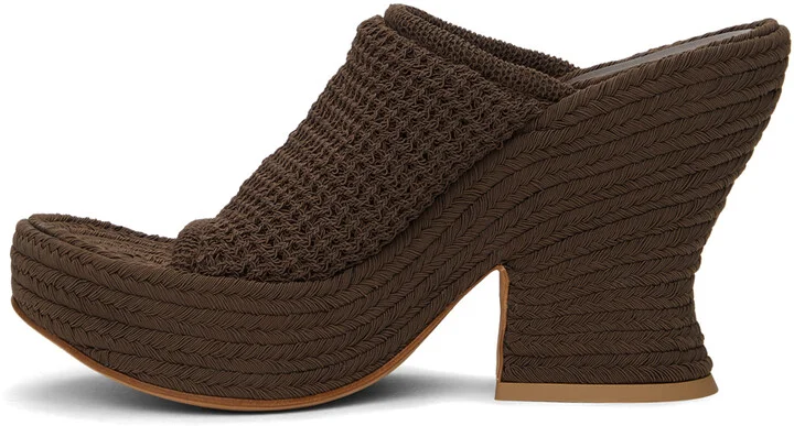 Bottega Veneta Brown Knit Wedge Sandals - Image 3