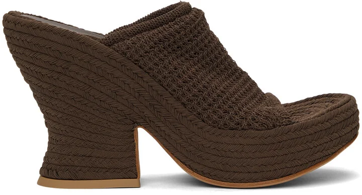 Bottega Veneta Brown Knit Wedge Sandals
