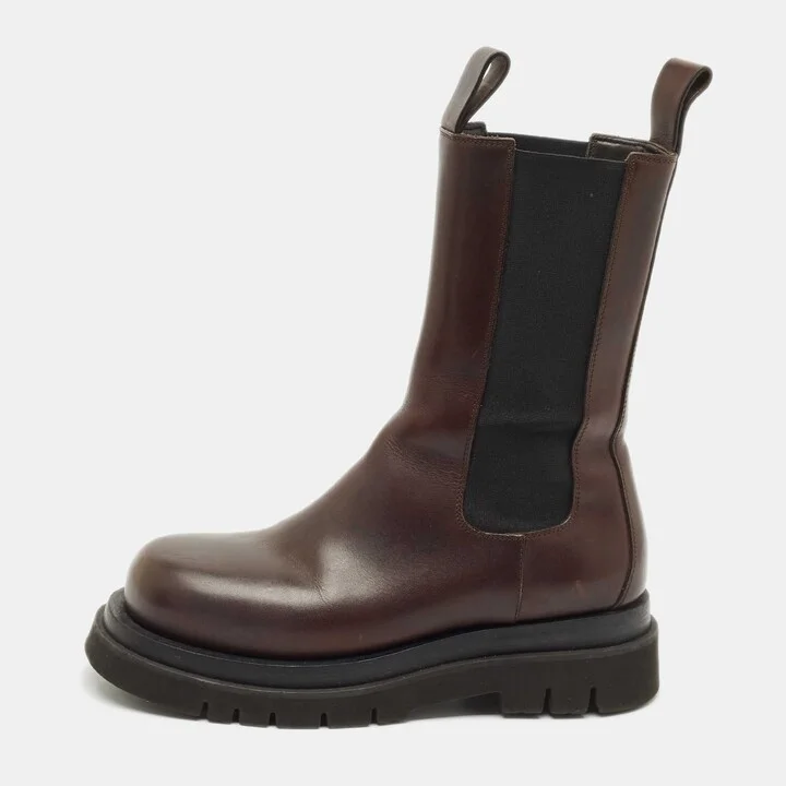 Bottega Veneta Brown Leather Storm Ankle Length Boots Size 37.5