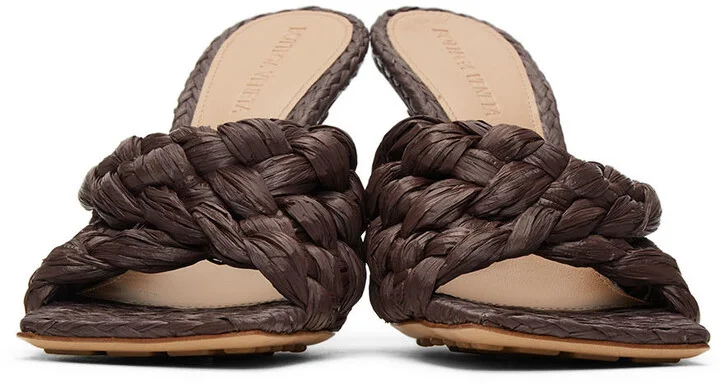 Bottega Veneta Brown Raffia Stretch Heeled Mules - Image 2
