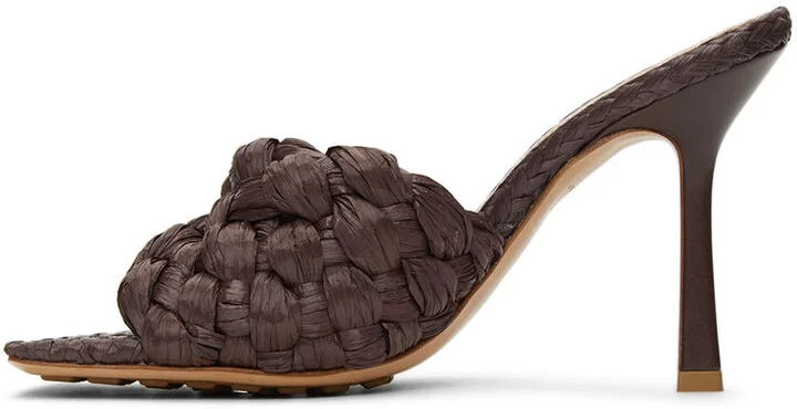 Bottega Veneta Brown Raffia Stretch Heeled Mules - Image 3