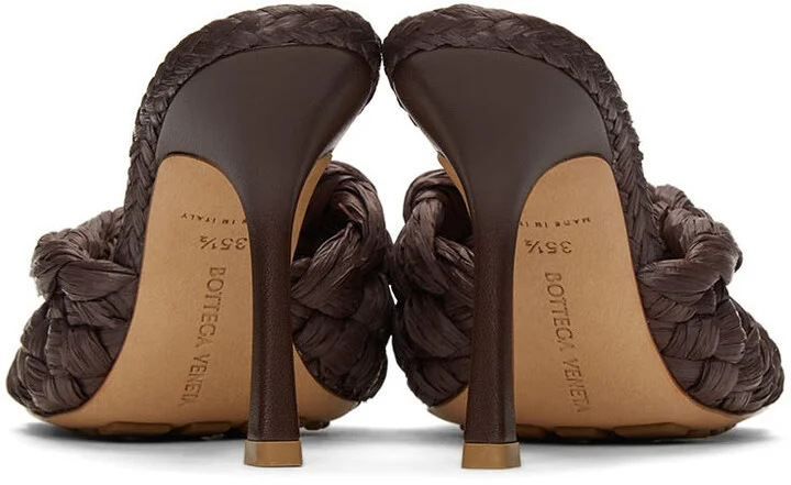 Bottega Veneta Brown Raffia Stretch Heeled Mules - Image 4