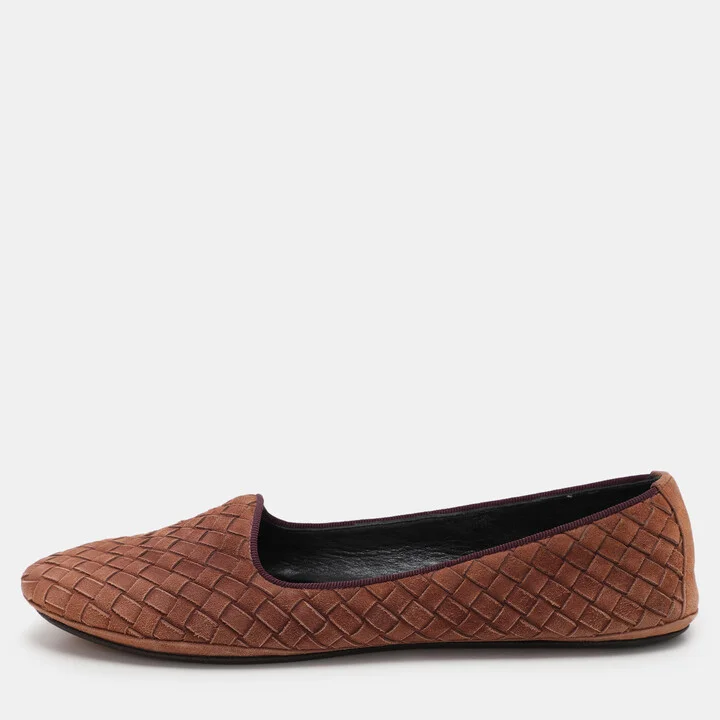 Bottega Veneta Brown Suede Intrecciato Flats Size 38