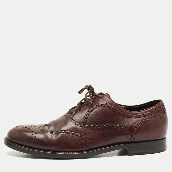 Bottega Veneta Burgundy Brogue Leather Lace Up Oxfords Size 40.5