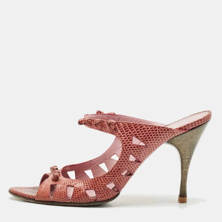 Bottega Veneta Burgundy Lizard Knotted Slide Sandals Size 39.5