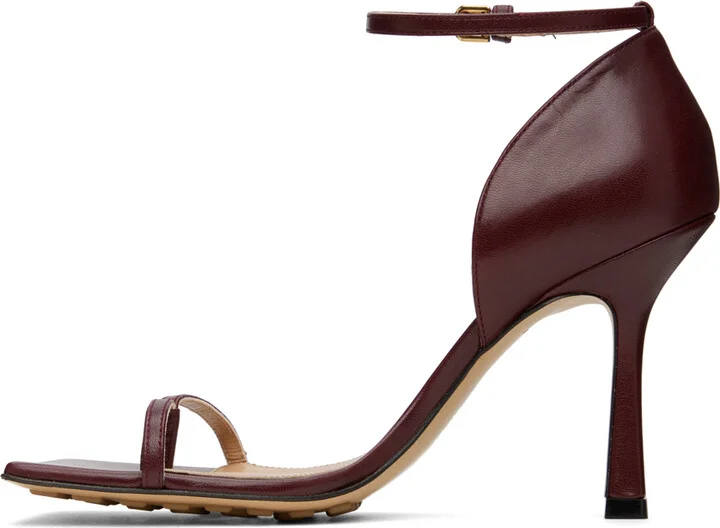 Bottega Veneta Burgundy Stretch Strap Heeled Sandals - Image 3
