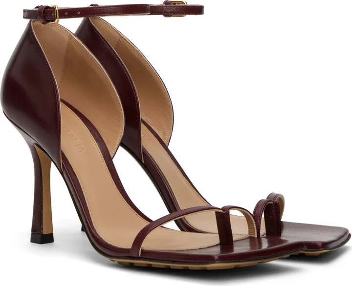 Bottega Veneta Burgundy Stretch Strap Heeled Sandals - Image 4