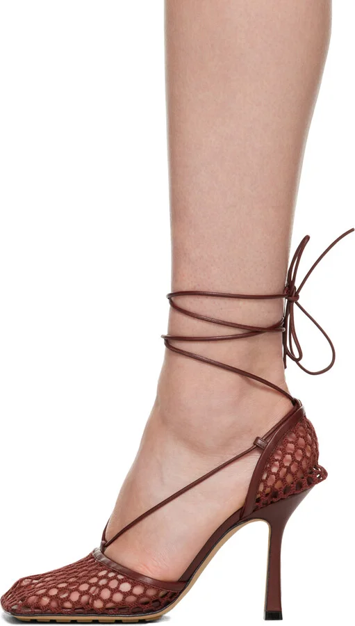 Bottega Veneta Burgundy Stretch Web Heels - Image 3