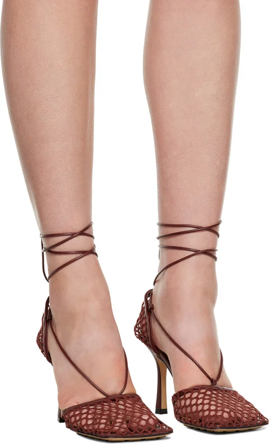 Bottega Veneta Burgundy Stretch Web Heels - Image 4